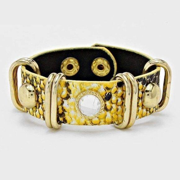5/$25 Snake Skin Yellow Studded Metal Bracelet - Picture 1 of 7